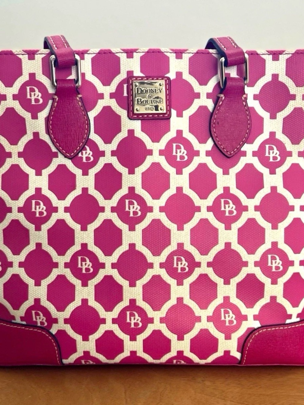 Dooney & Bourke Pink and Cream Geo-Print Tote